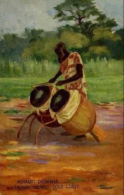 Ashanti , GHANA - GOLD COAST - Ashanti Drummer with Talking Drums byE. CHEESMAN, 100 year old postcards of the past. West Africa 