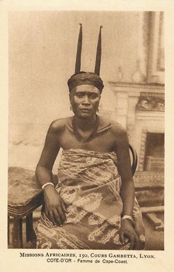 Ghana Gold Coast - Ivory Coast - woman 1920s, Ashanti, 100 year old postcards of the past. West Africa